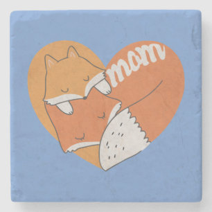 Dessous-de-verre En Pierre Mère Fox et bébé Fox amour