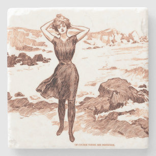 Dessous-de-verre En Pierre Mermaid Beach Gibson Girl Victorian Antique