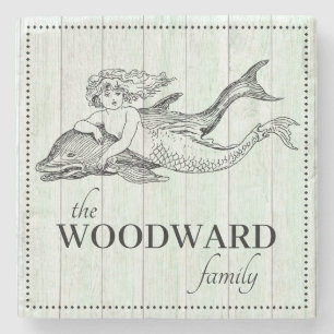 Dessous-de-verre En Pierre Mermaid Dolphin Nom de famille Lake Beach House