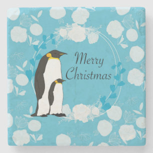 Dessous-de-verre En Pierre merry christmas, christmas,penguin,flowers