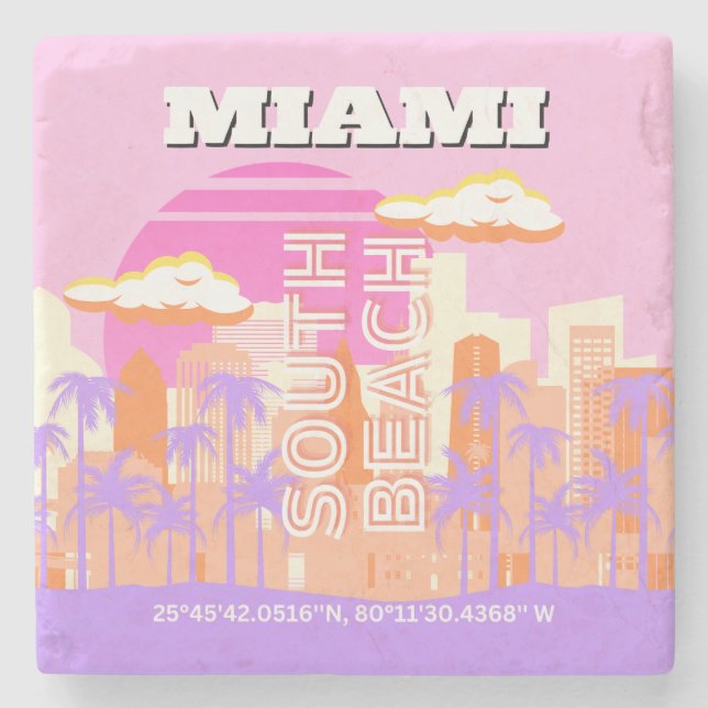 Dessous-de-verre En Pierre Miami Beach, Miami Travel Art, Preppy Room, Rose (Devant)