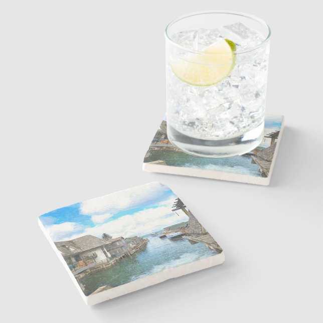 Dessous-de-verre En Pierre Michigan Fish Town Painting (Côté)