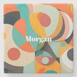 Dessous-de-verre En Pierre Mid Century Art moderne Monogramme ou nom, géométr