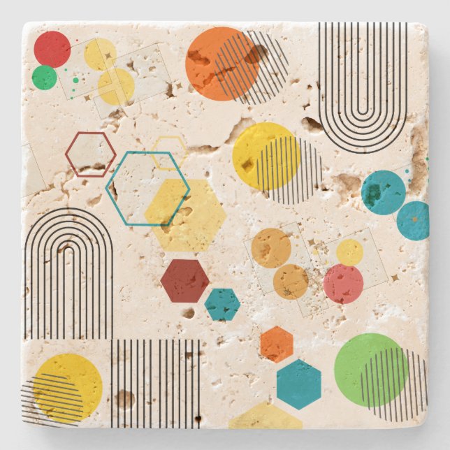 Dessous-de-verre En Pierre Mid siècle moderne géométrique Orange Green (Devant)