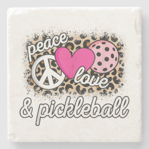 Dessous-de-verre En Pierre Mignonne Peace Love Pickleball Player Funny Pickle