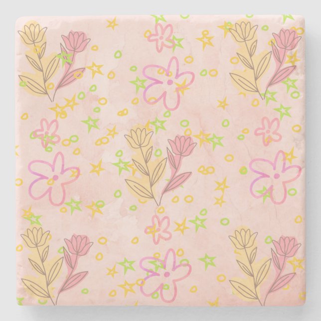 Dessous-de-verre En Pierre Minimal floral doodle pattern -pastel colour art  (Devant)