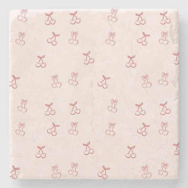 Dessous-de-verre En Pierre Minimalisme de contour de cerise (Devant)