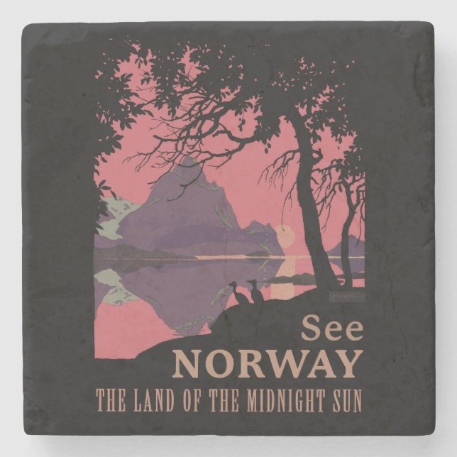 Dessous-de-verre En Pierre Minimalist Norway Sunset Poster - Mountain Fjord (Devant)
