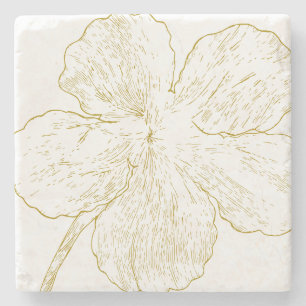 Dessous-de-verre En Pierre Minimaliste Ligne d'Art de Fleur en Or Personnalis