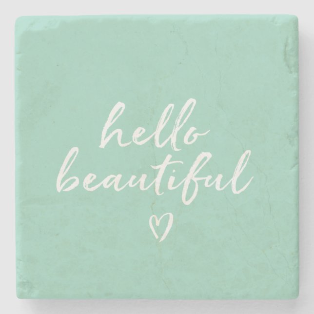 Dessous-de-verre En Pierre Mint White Hello Beautiful Inspirational Heart (Devant)
