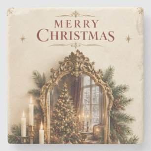 Dessous-de-verre En Pierre Miroir de Noël Antique Élégant, Européen Vintage