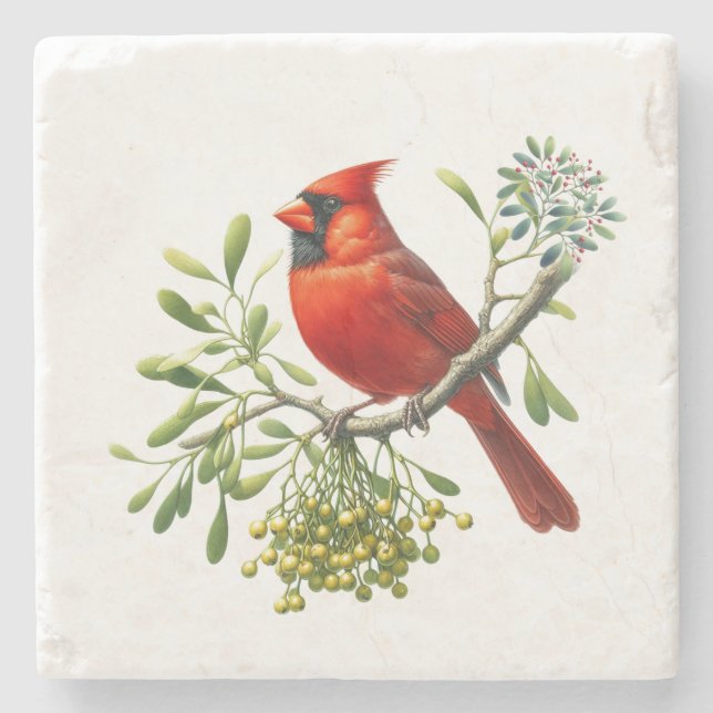 Dessous-de-verre En Pierre Mistletoe de vacances Cardinal Rouge (Devant)
