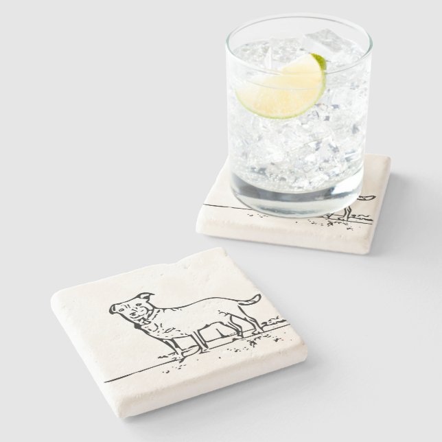 Dessous-de-verre En Pierre Modèle de petit chien clair  (Côté)