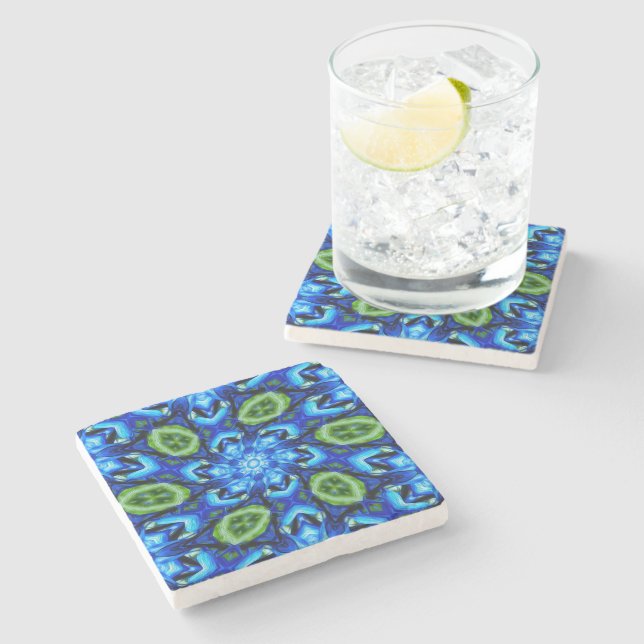 Dessous-de-verre En Pierre Modèle Floral bleu Abstrait (Côté)
