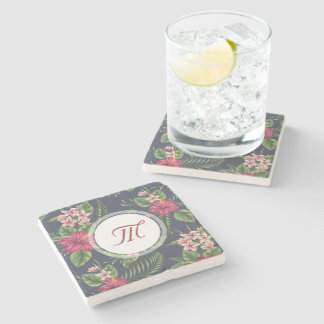 Dessous-de-verre En Pierre Modèle floral Hibiscus Monogramme Dessous de verre