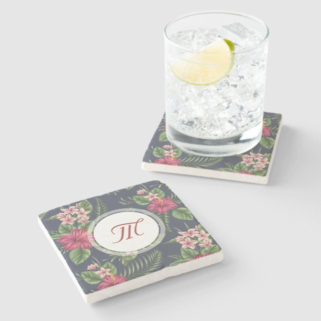 Dessous-de-verre En Pierre Modèle floral Hibiscus Monogramme Dessous de verre (Côté)