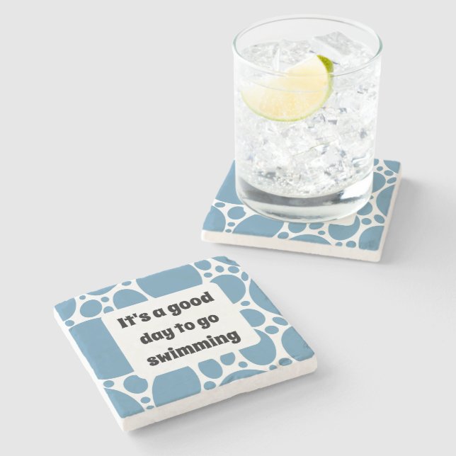 Dessous-de-verre En Pierre Modèle texte et motif bleu (Côté)