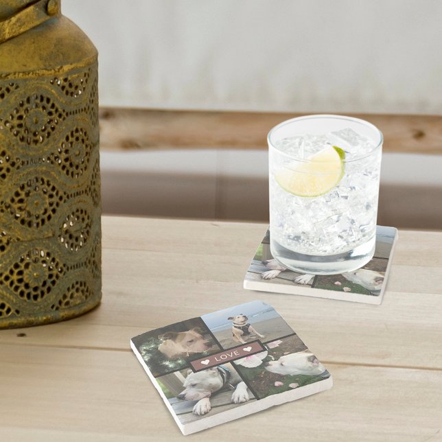 Dessous-de-verre En Pierre Modern Add Your Photo Collage (Modern Add Your Photo Collage Stone Coaster)