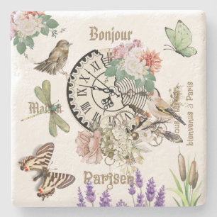 Dessous-de-verre En Pierre Moderne botanique vintage et illustrations Bonjour