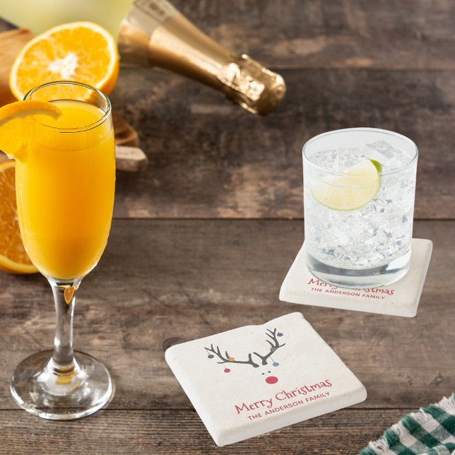 Dessous-de-verre En Pierre Moderne simple et drôle rennes de Noël blanc (Créateur téléchargé)