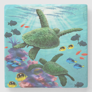 Dessous-de-verre En Pierre Molokini Cove Tortues Marines Tropicales Hawaïenne