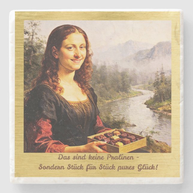 Dessous-de-verre En Pierre Mona Lisa aime les chocolats (Devant)
