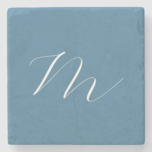 Dessous-de-verre En Pierre Monogram Solide Blue Pastel Minimaliste Profession