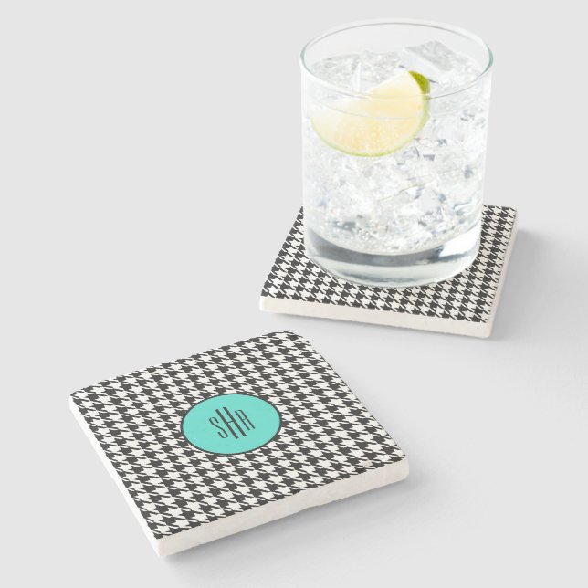 Dessous-de-verre En Pierre Monogram  Turquoise Houndstooth Marble (Côté)