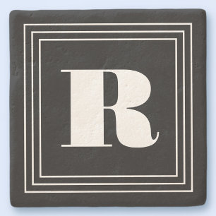 Dessous-de-verre En Pierre Monogramme 3 cadres   Noir et blanc