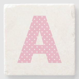 Dessous-de-verre En Pierre Monogramme A gras en rose et pois blanc minuscules