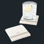 Dessous-de-verre En Pierre Monogramme à rayures rétro chic<br><div class="desc">Un design minimaliste monogramme avec de grandes initiales typographiques dans une police classique avec votre nom ci-dessous et des rayures chic rétro couleur arc-en-ciel. Pourquoi ne pas le rendre personnel avec un cadeau monogramme unique pour la famille et les amis? Utilisez ces dessous de verre autour de votre maison pour...</div>