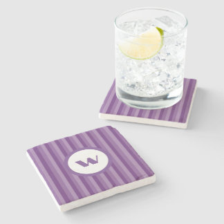 Dessous-de-verre En Pierre Monogramme à rayures violettes de style campagnard