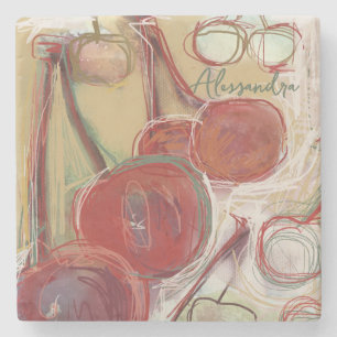 Dessous-de-verre En Pierre Monogramme amusant main tiré Bold Cherry rouge jau