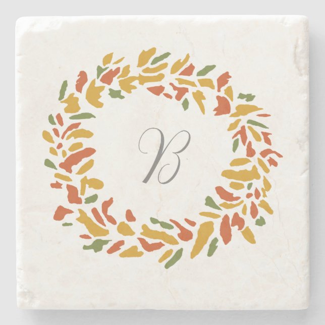 Dessous-de-verre En Pierre Monogramme Automne Wreath Personnalisé Tableau Aut (Devant)