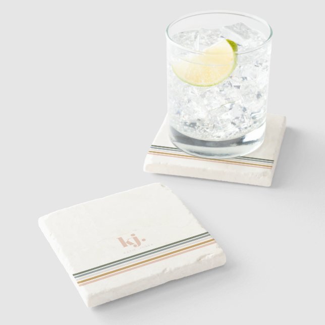 Dessous-de-verre En Pierre Monogramme Bandes Rétro Chic (Côté)