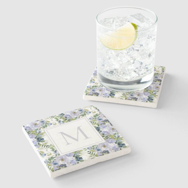 Dessous-de-verre En Pierre Monogramme blanc bleu marine (Côté)