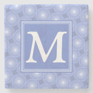Dessous-de-verre En Pierre Monogramme bleu cercles motif