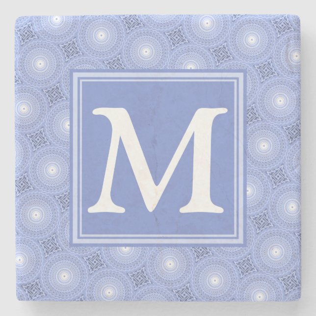 Dessous-de-verre En Pierre Monogramme bleu cercles motif (Devant)