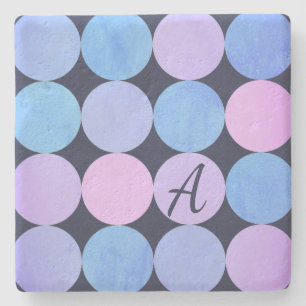 Dessous-de-verre En Pierre Monogramme bleu pourpre et rose des cercles
