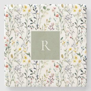 Dessous-de-verre En Pierre Monogramme botanique aquarelle de fleur sauvage