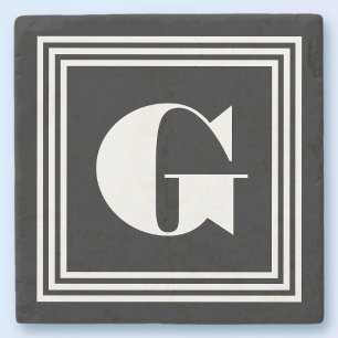 Dessous-de-verre En Pierre Monogramme Cadre Gras 3   Noir & Blanc