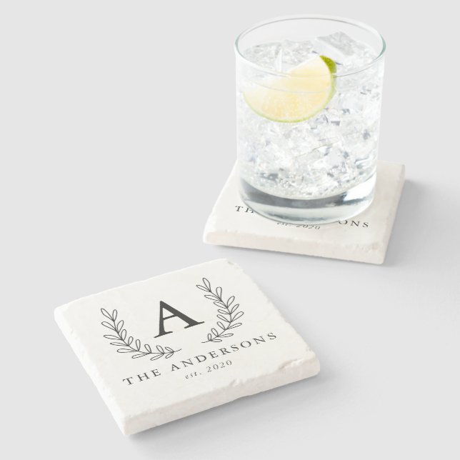 Dessous-de-verre En Pierre Monogramme Chic Laurier (Côté)