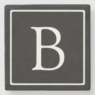 Dessous-de-verre En Pierre Monogramme Classique Simple Noir avec Texte Blan