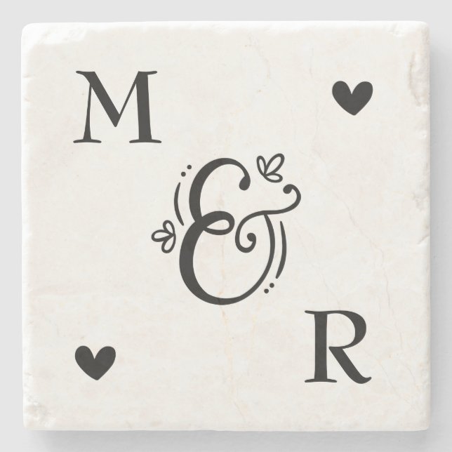 Dessous-de-verre En Pierre Monogramme Coeur Saint-Valentin (Devant)