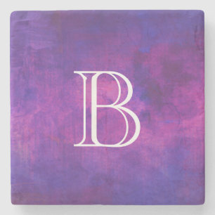 Dessous-de-verre En Pierre Monogramme d'aquarelle violet et rose
