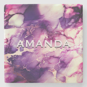 Dessous-de-verre En Pierre monogramme d'art en marbre chic à parties scintill