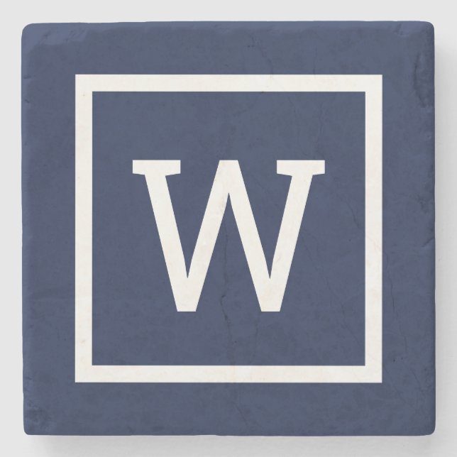 Dessous-de-verre En Pierre Monogramme de bordure graphique Preppy Simple Navy (Devant)