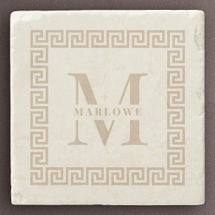 Dessous-de-verre En Pierre Monogramme de cadre de clé grecque moderne Elegant