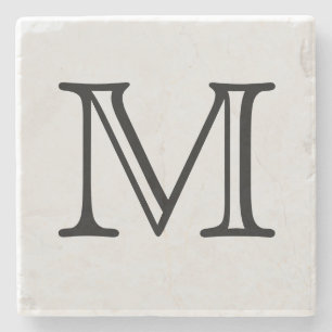 Dessous-de-verre En Pierre Monogramme de carré noir personnalisé