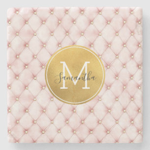 Dessous-de-verre En Pierre Monogramme de confettis à l'aquarelle rose fille e